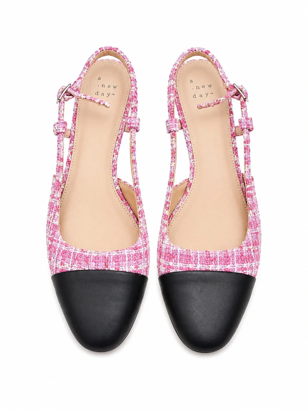 A New Day Women’s Pink Tweed Cap Toe Slingback Flats Size: 9